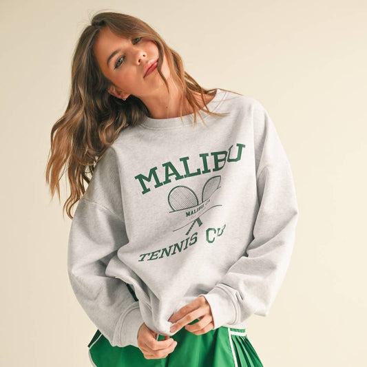 Malibu Tennis Club Crewneck: Heather Grey