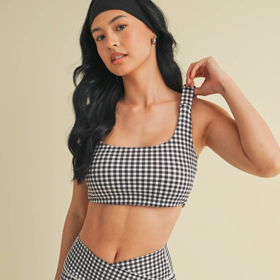Aria Gingham Top: Black Gingham