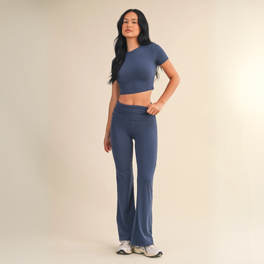 Lydia Soft Knit Tee: Navy