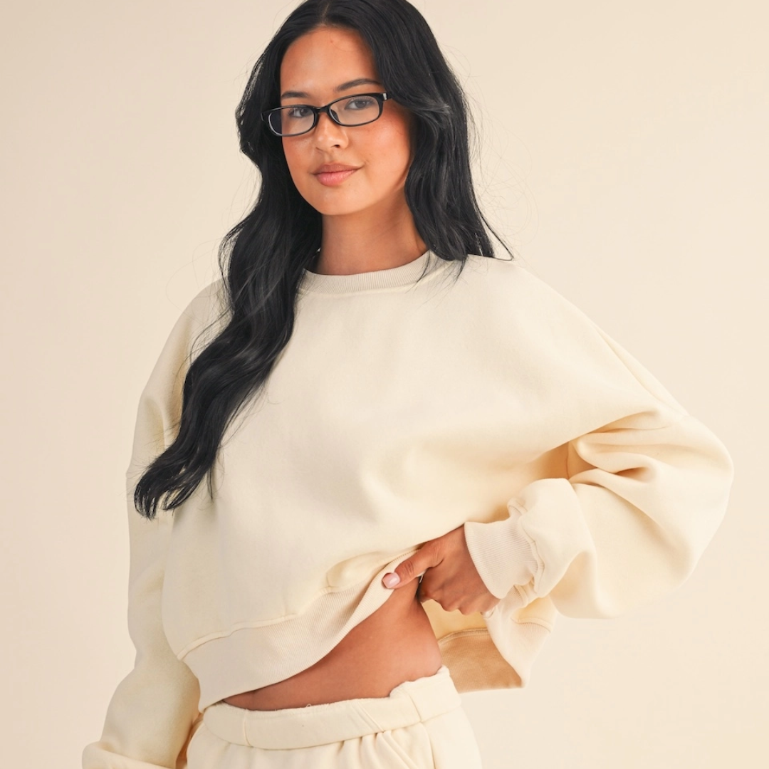 Erin Cozy Fleece Crew: Cream