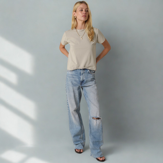 Olivia Cotton Crew Tee: Oatstone