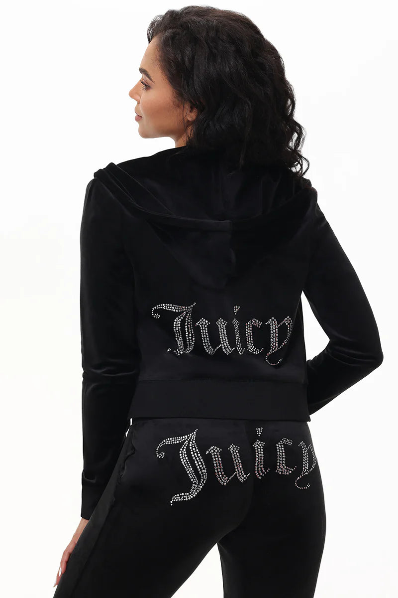 Juicy Couture - OG Big Bling Velour Hoodie: Liquorice