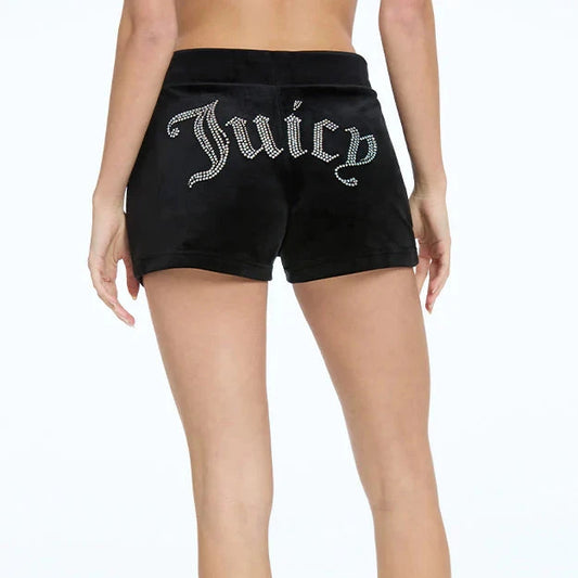 Juicy Couture - Big Bling Luxe Velour Track Shorts : Liquorice