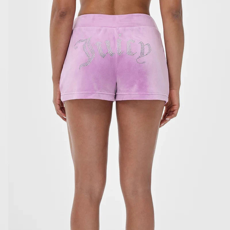 Juicy Couture - Big Bling Velour Track Shorts : Violet Tulle