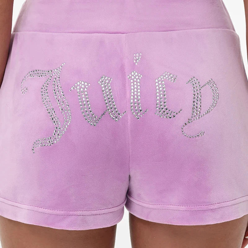 Juicy Couture - Big Bling Luxe Velour Track Shorts : Violet Tulle