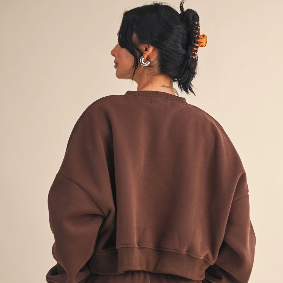 Erin Cozy Fleece Crew: Chocolate