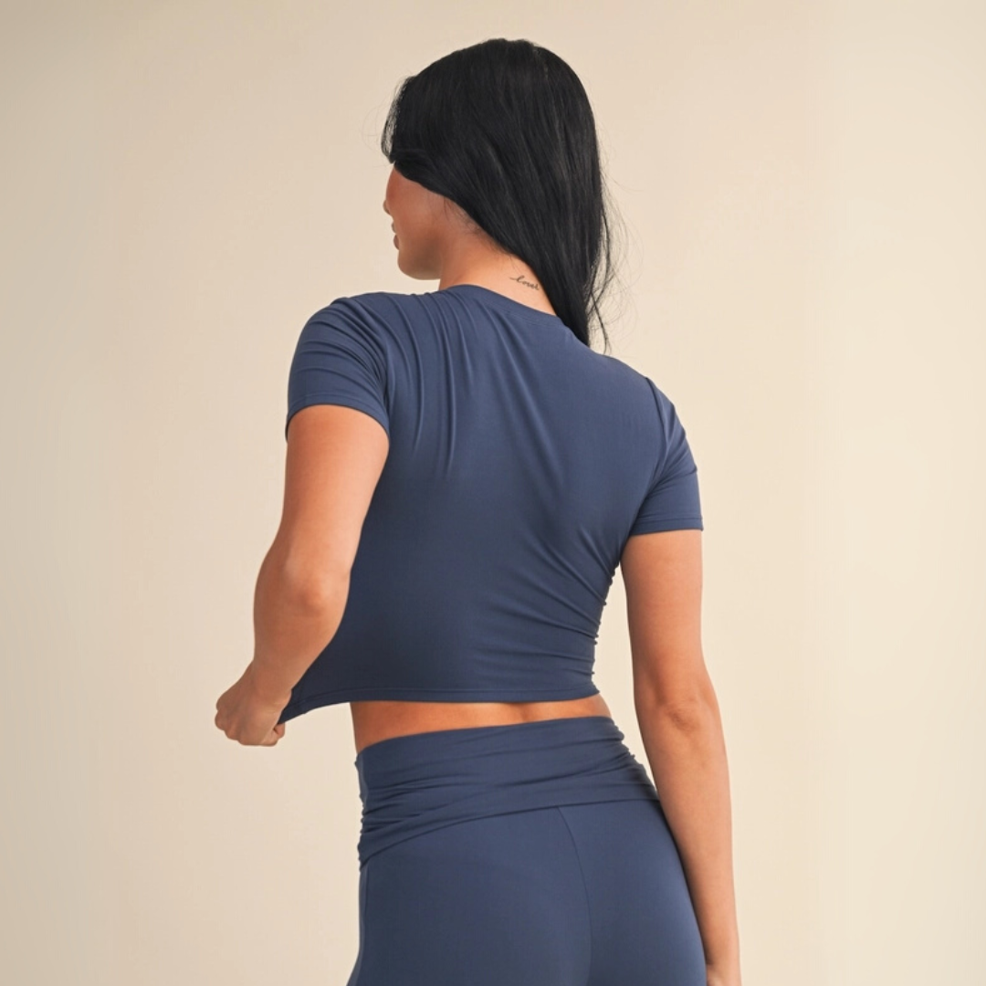 Lydia Soft Knit Tee: Navy