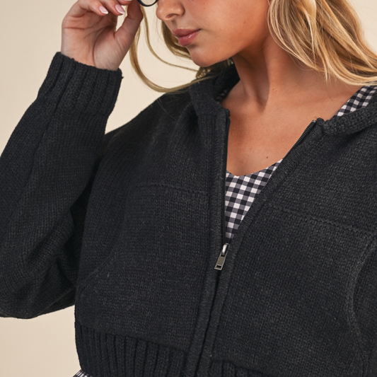 Emilia Knit Hoodie: Black