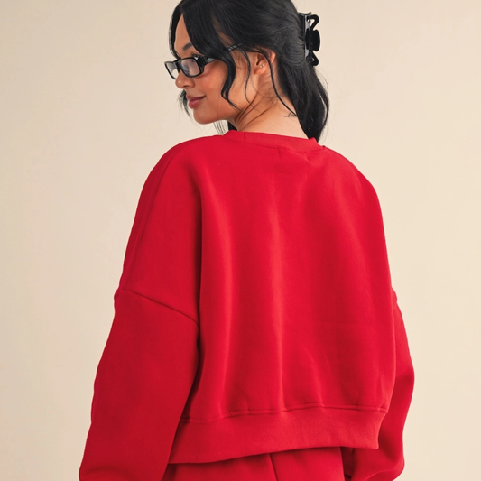 Erin Cozy Fleece Crew: Cherry