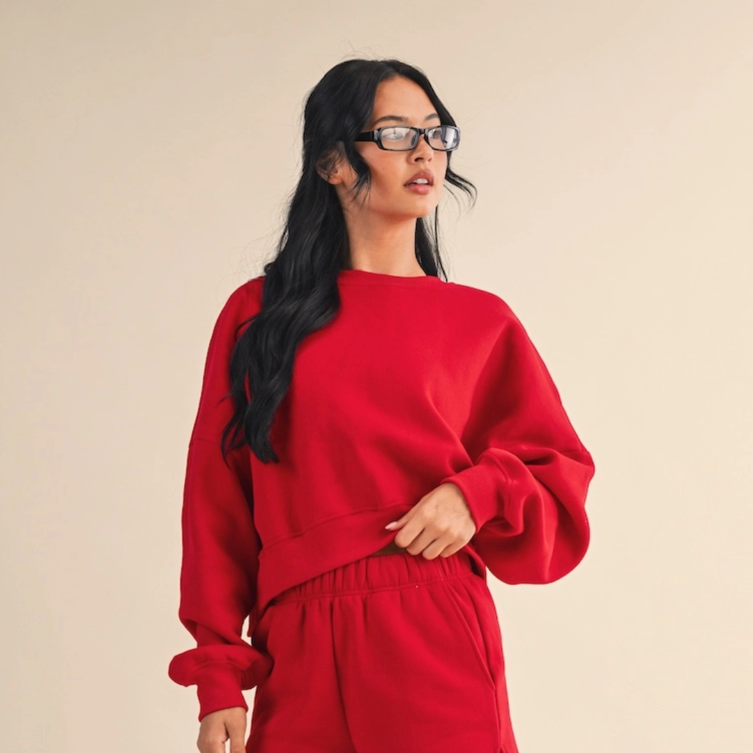 Erin Cozy Fleece Crew: Cherry
