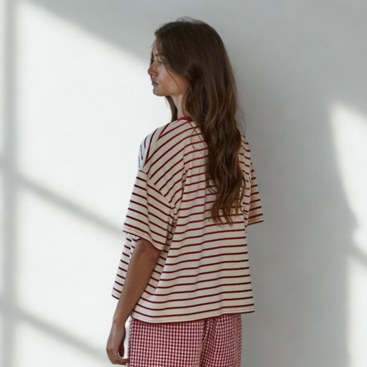 Charlotte Stripped Crew Tee: Red
