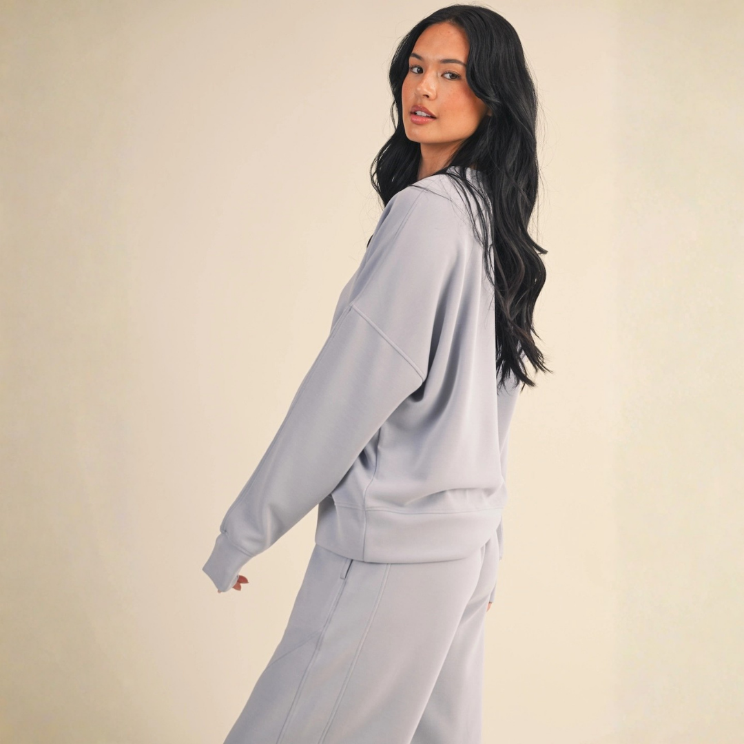 Zuri Super Soft Oversized Crew: Dusty Blue