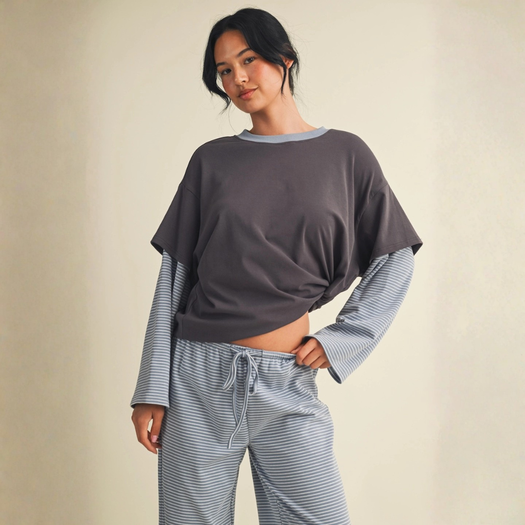 Emilia Oversized Layered Tee: Charcoal