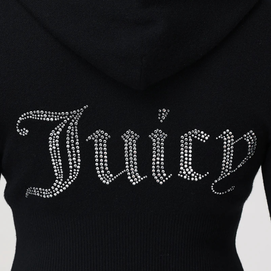 Juicy Couture - Big Bling Knit Hoodie: Liquorice