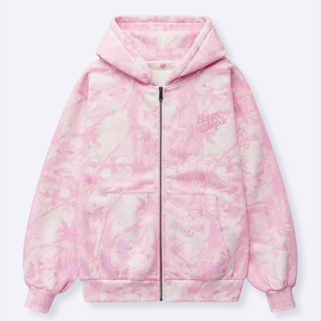 Happy Camp3r – Soft Pink Camo Zip-Up Hoodie