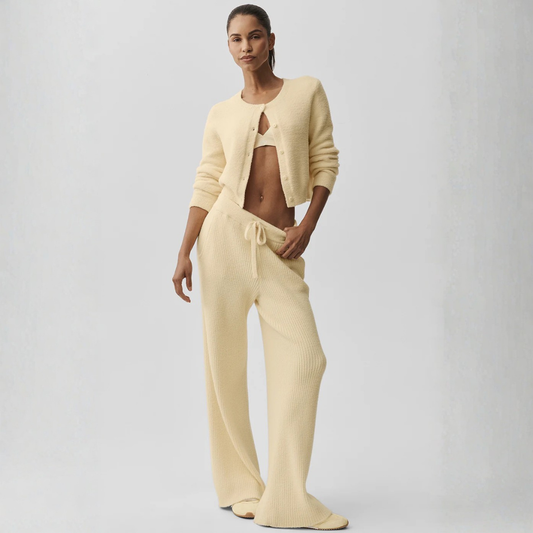 alo - Snuggle Up Sweater High-Waist Wide Leg Pant: Candlelight Yellow