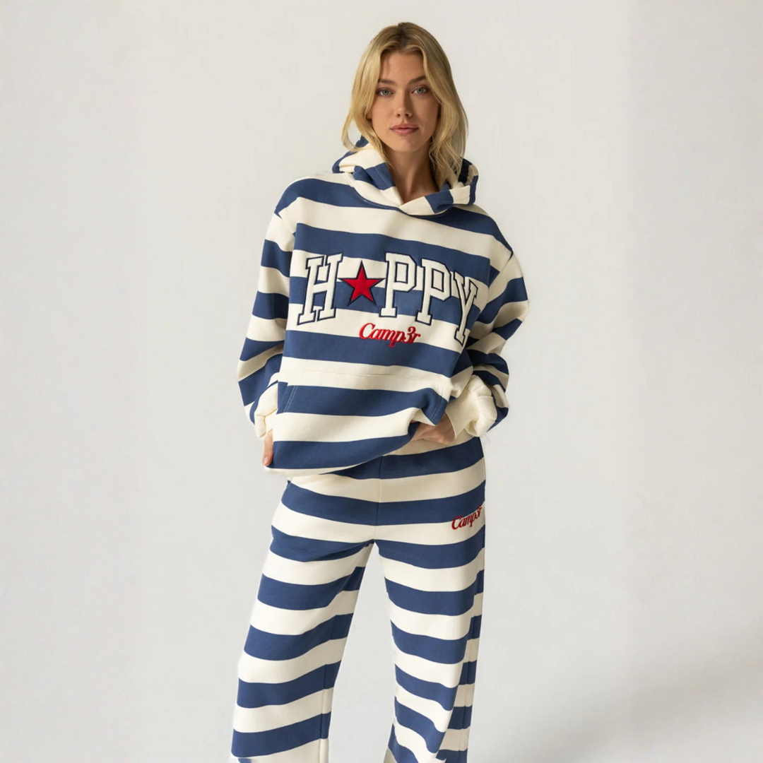 Happy Camp3r - Indigo Stripe Happy Hoodie