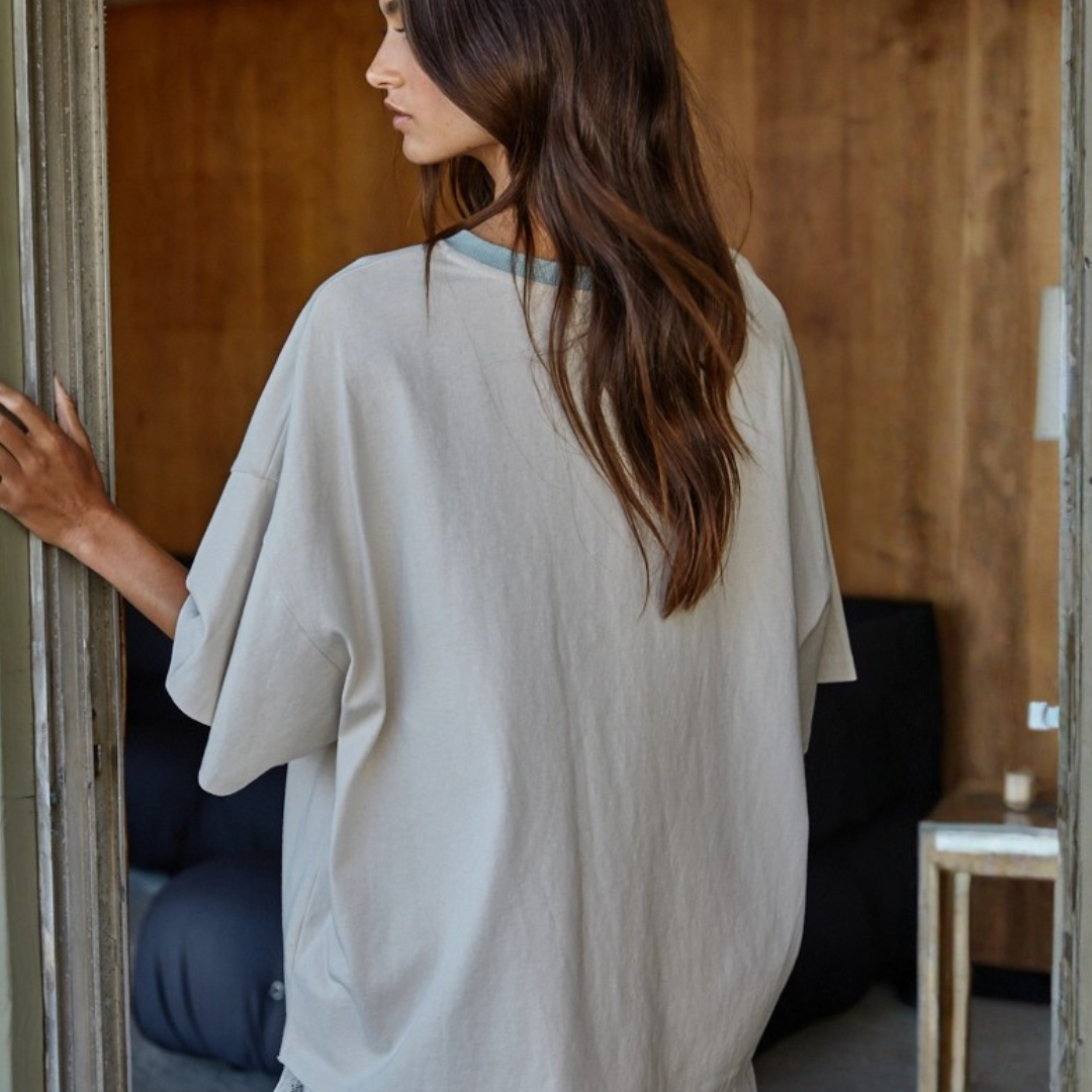 Kate Contrast Collar Tee: Cream