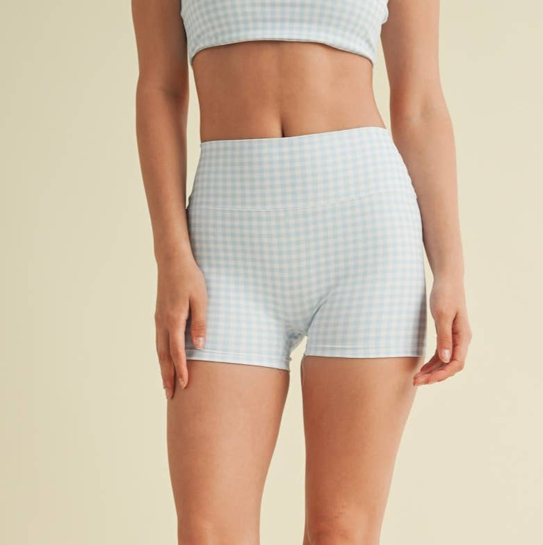 Aaliyah Biker Shorts: Sky Blue Gingham