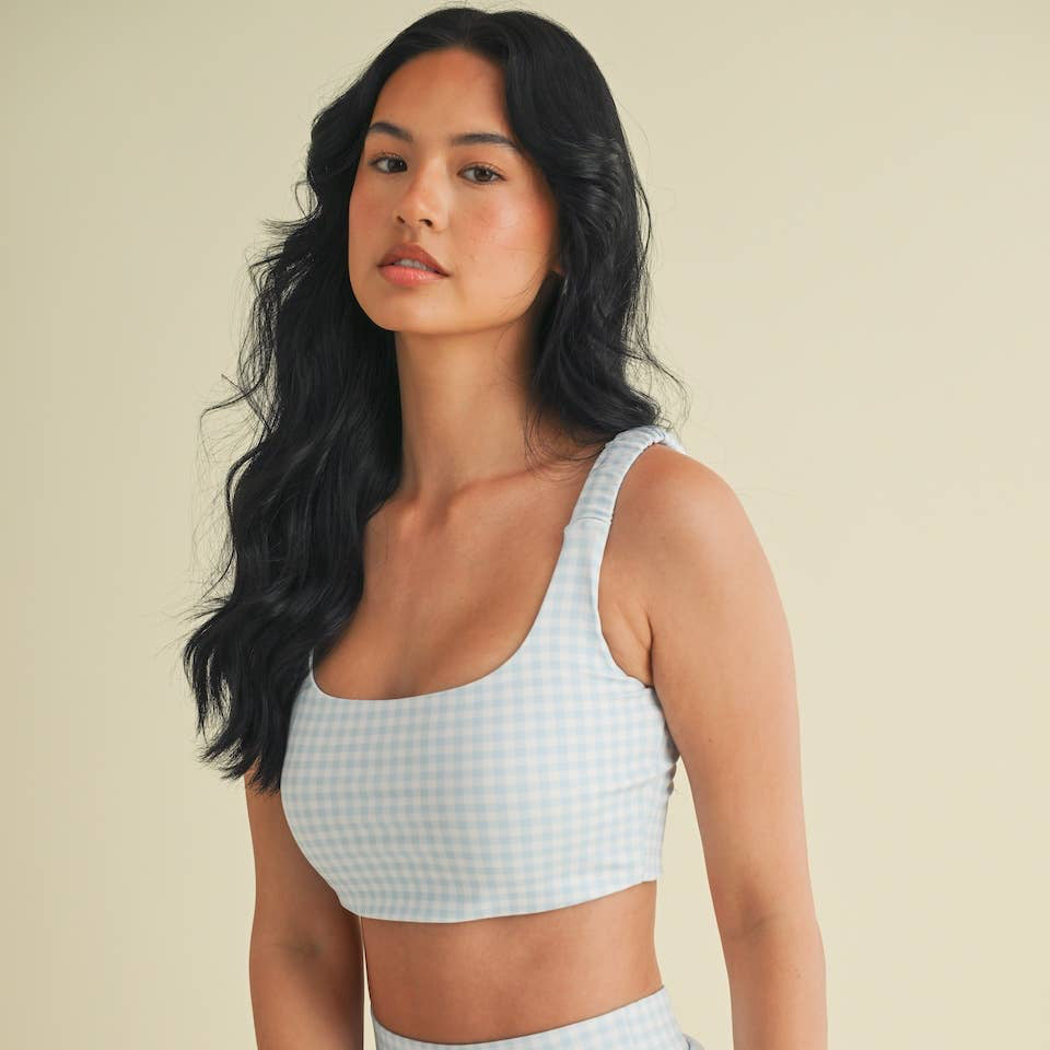 Aria Gingham Top: Sky Blue Gingham