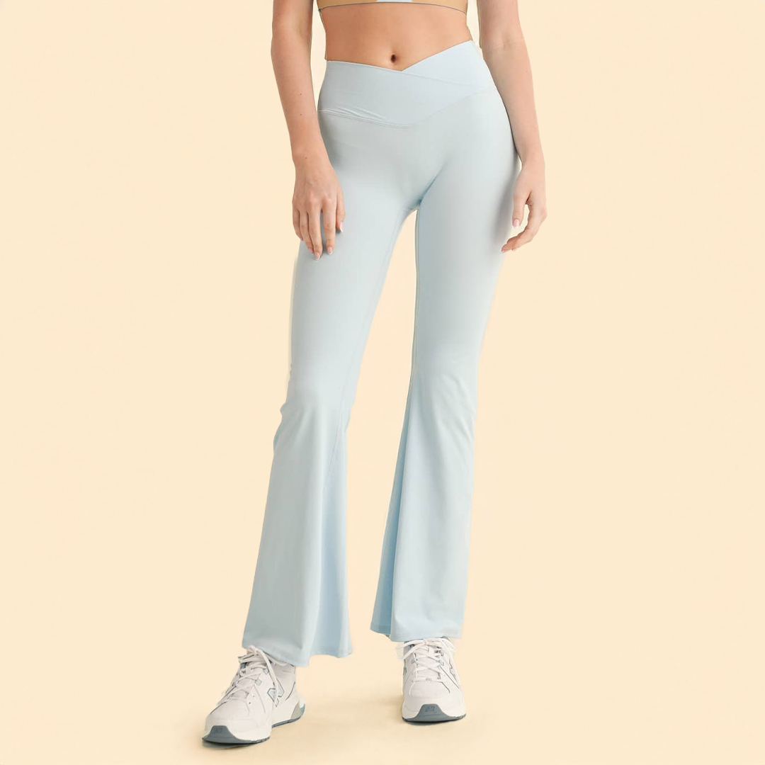 Layla Crossover Yoga Pants: Sky Blue