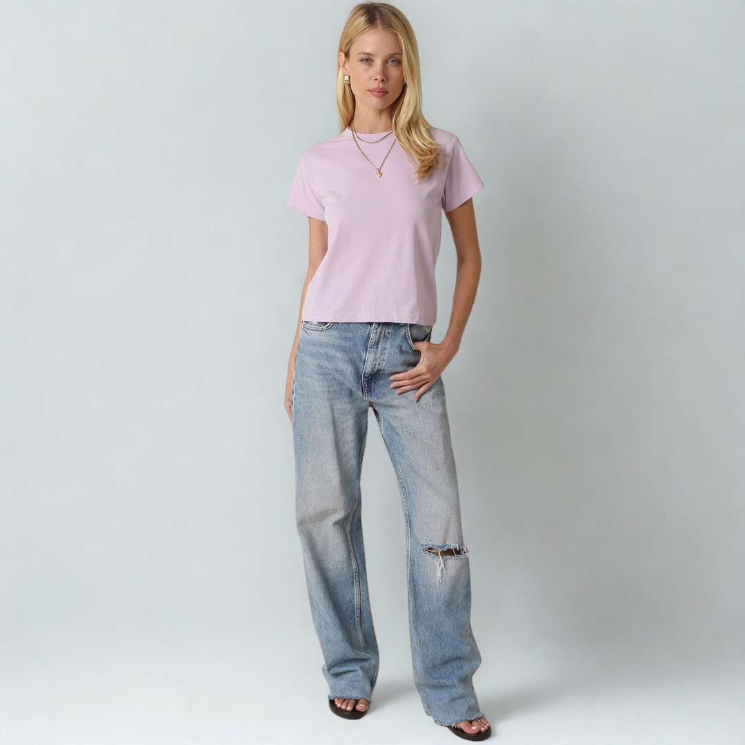 Olivia Cotton Crew Tee: Soft Lilac