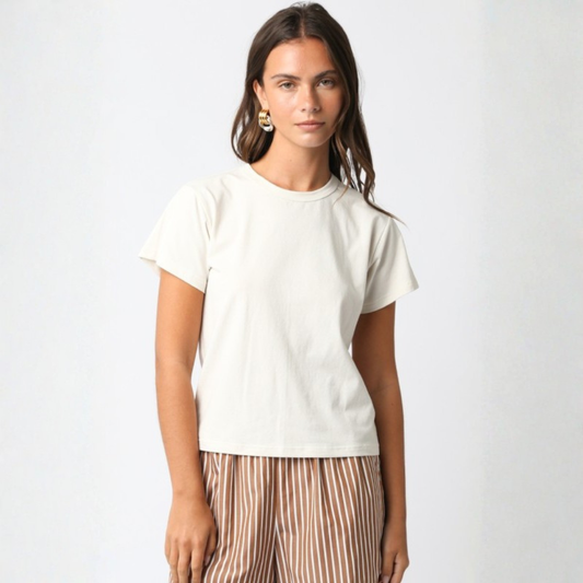 Olivia Cotton Crew Tee: Soft Ivory