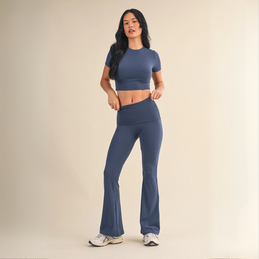 Tessa Soft Knit Foldover Yoga Pants: Navy