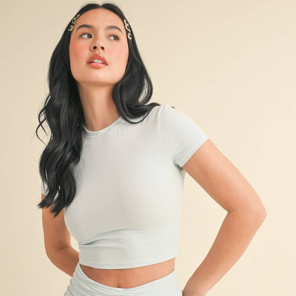 Lydia Soft Knit Tee: Sky Blue