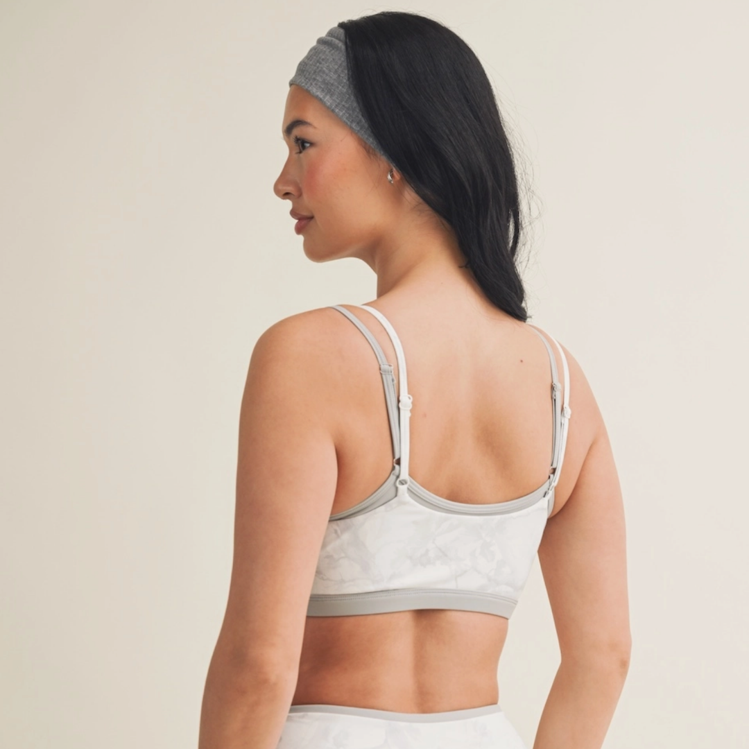 Stacy Layered Sports Bra: Grey Camo