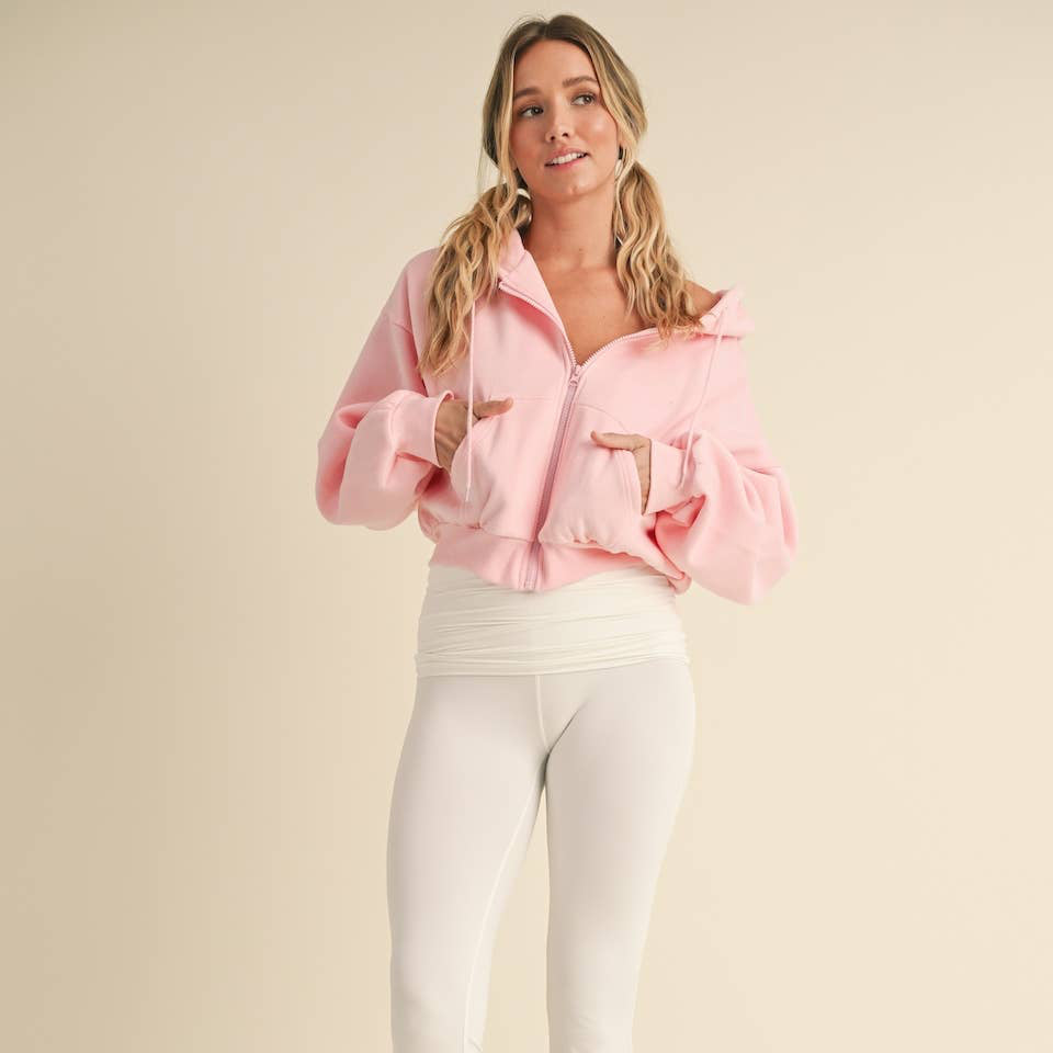 Safina Cozy Fleece Crop Zip-Up: Pink