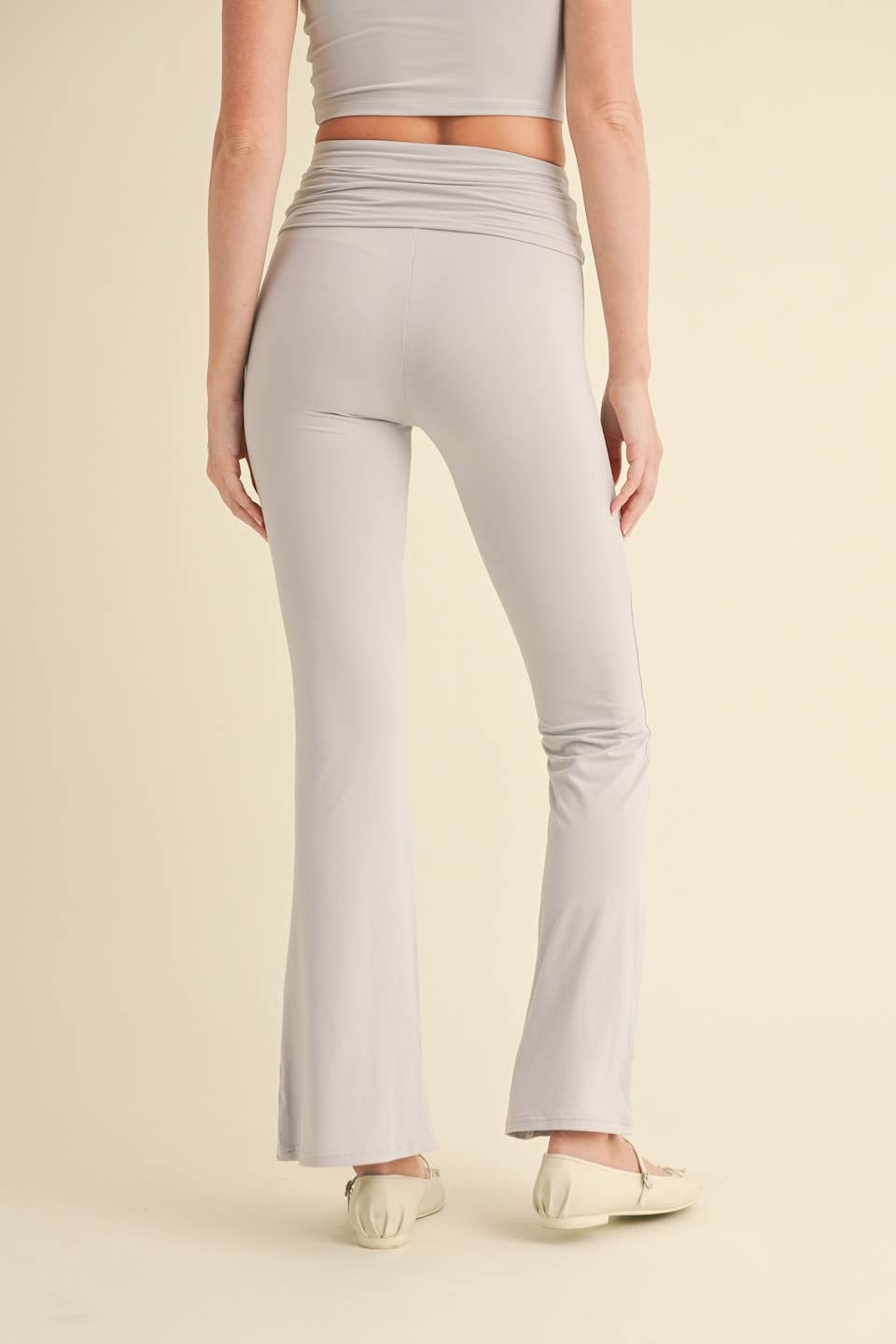 Tessa Soft Knit Foldover Yoga Pants: Stone