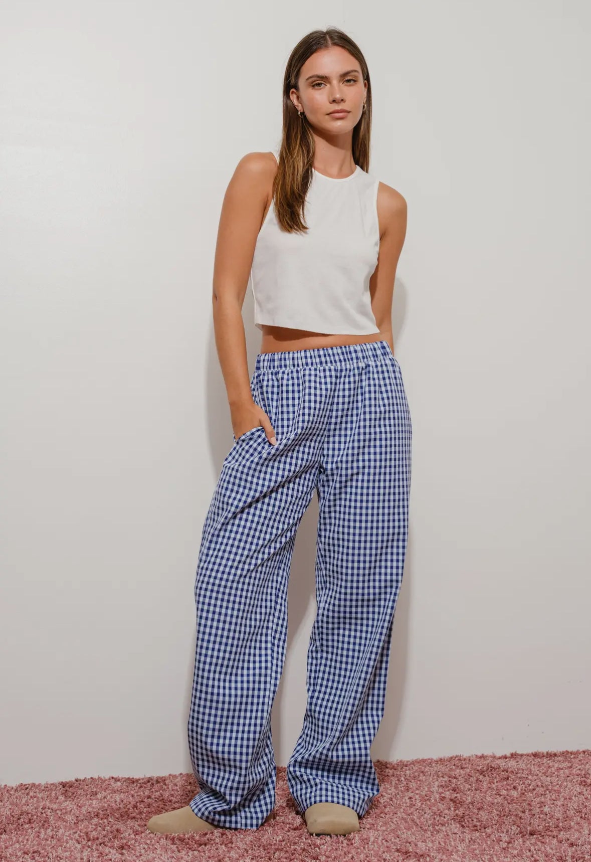 Fashion blue gingham pants