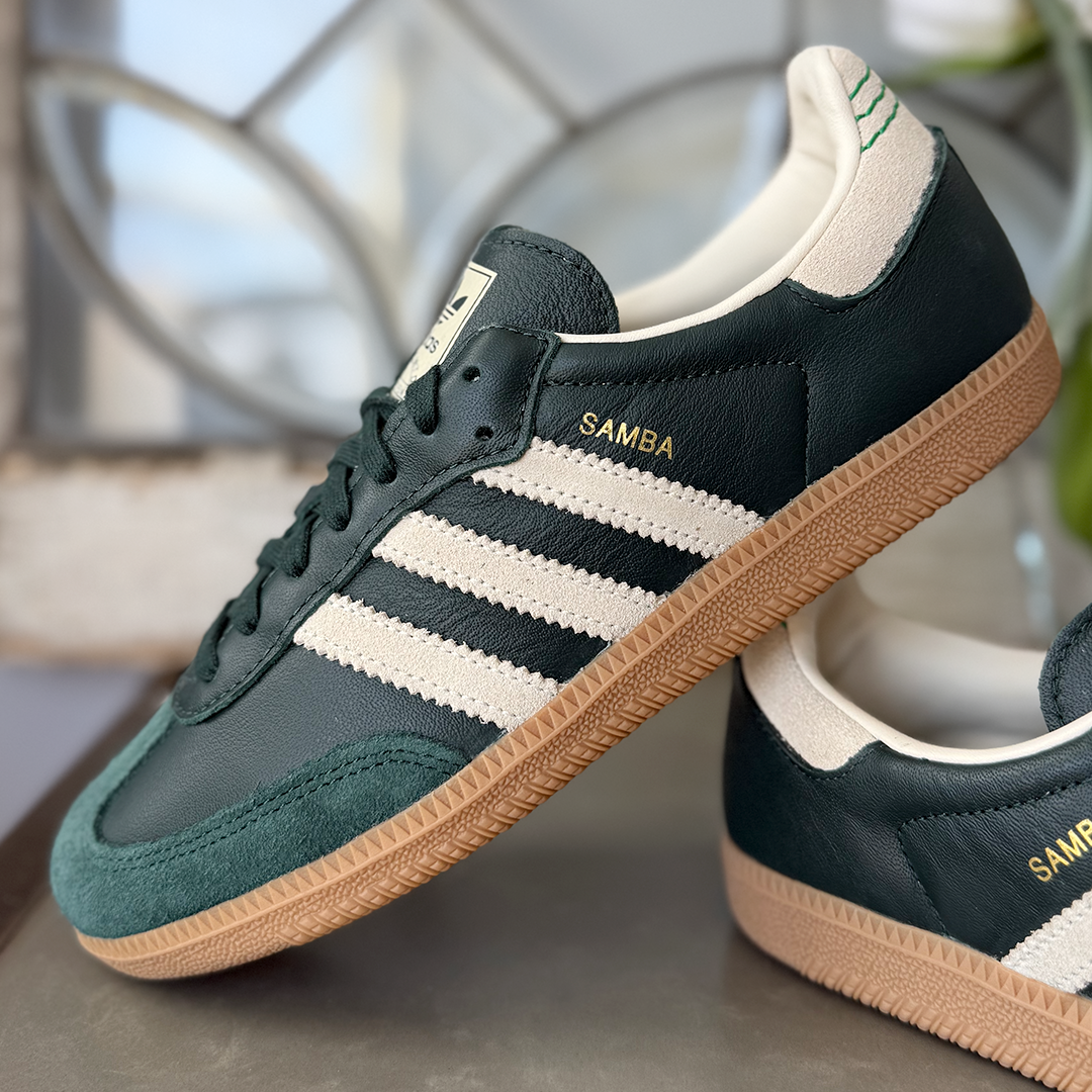 adidas Samba OG Shadow Green Cream White Gold Metallic – Lilac Blonde