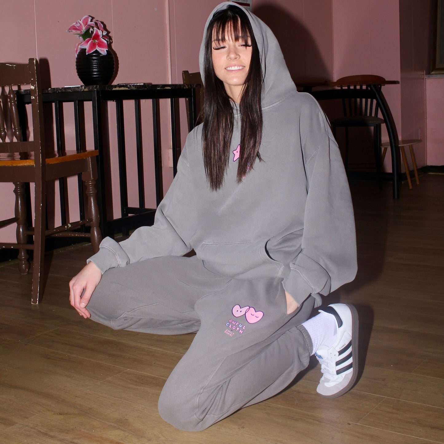 Faded Ash Heart Sweats X Emily Ramai Kim