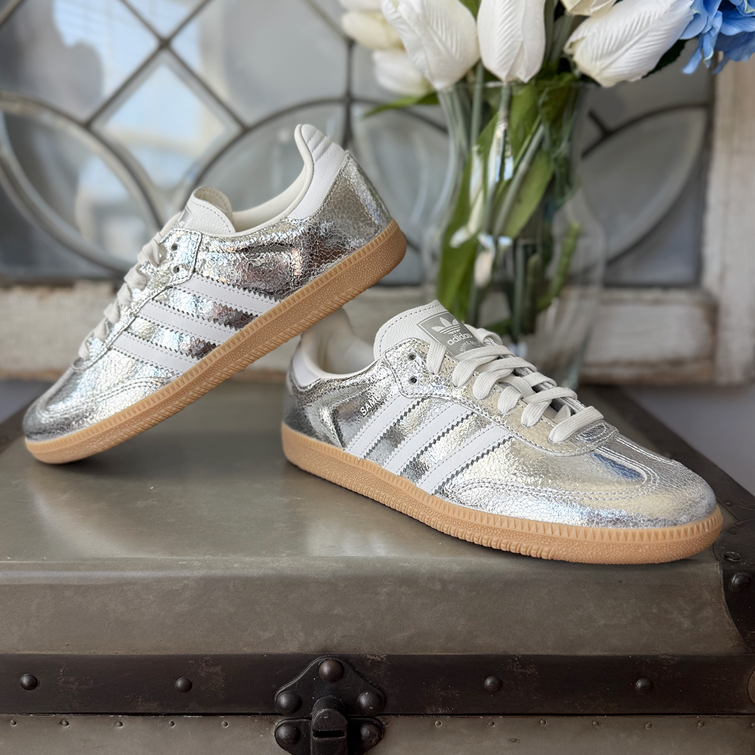 adidas Samba OG Silver Metallic Cracked Leather Women's