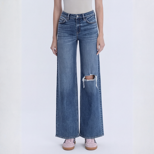 Olivia High Rise Distressed Wide Leg