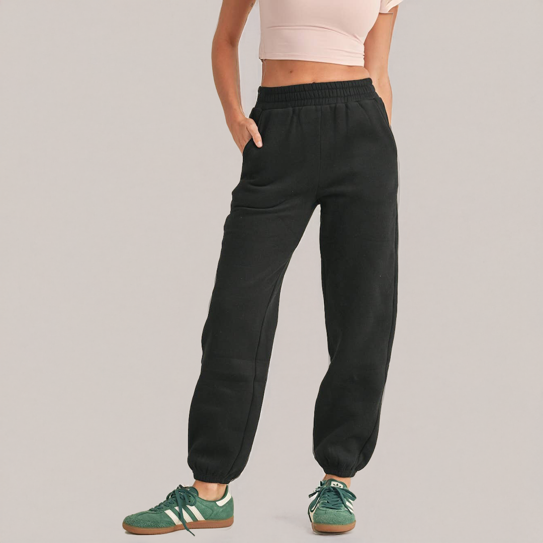 Laura Cozy Fleece Joggers: Black
