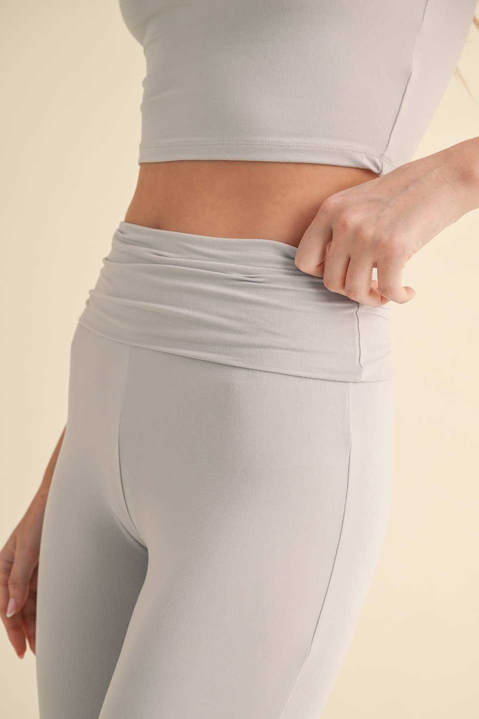 Tessa Soft Knit Foldover Yoga Pants: Stone