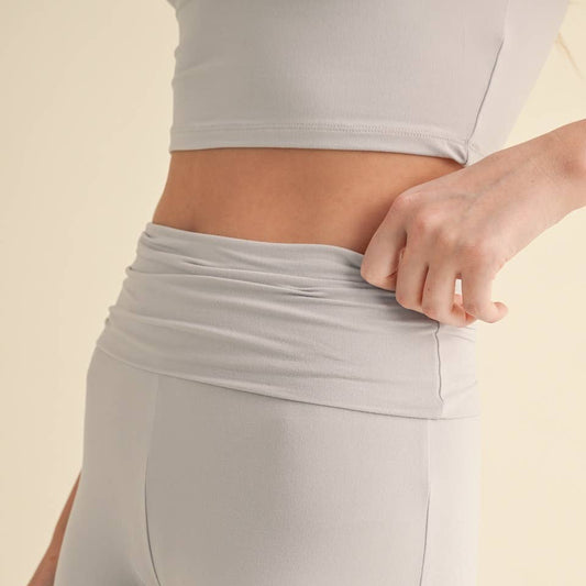 Tessa Soft Knit Foldover Yoga Pants: Stone