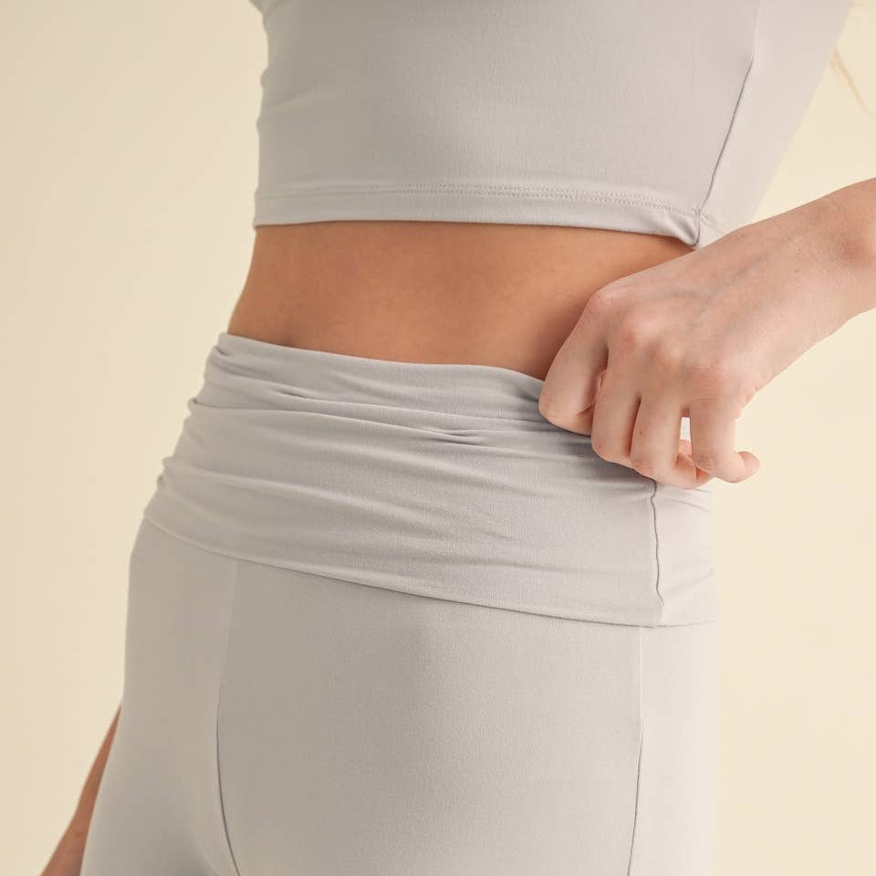 Tessa Soft Knit Foldover Yoga Pants: Stone