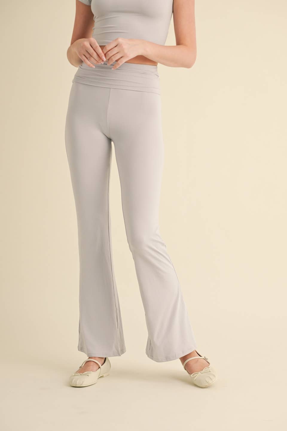 Tessa Soft Knit Foldover Yoga Pants: Stone