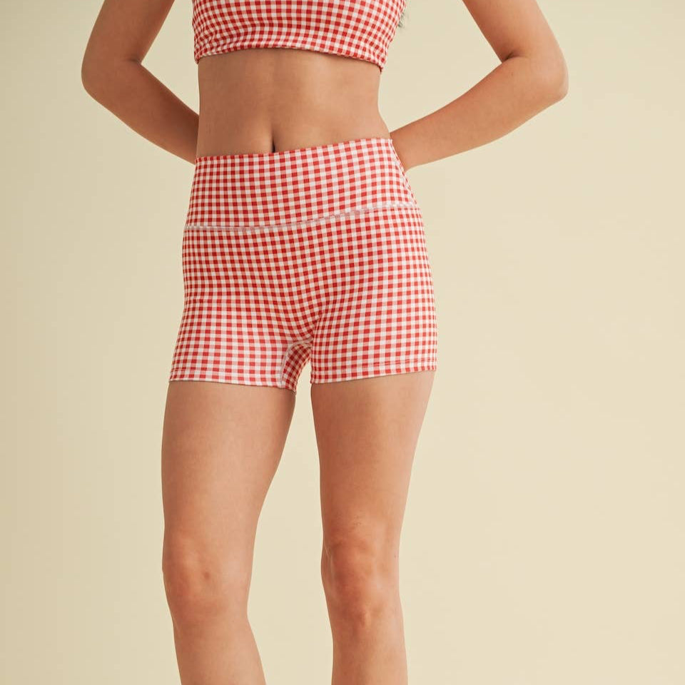 Aaliyah Biker Shorts: Red Gingham