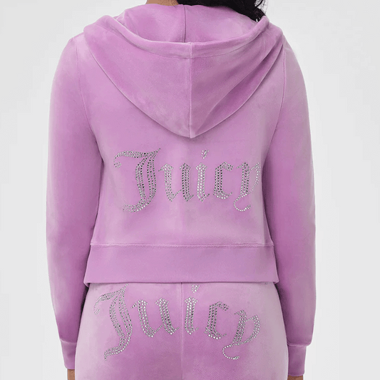 Juicy Couture - OG Big Bling Luxe Velour Hoodie: Violet Tulle