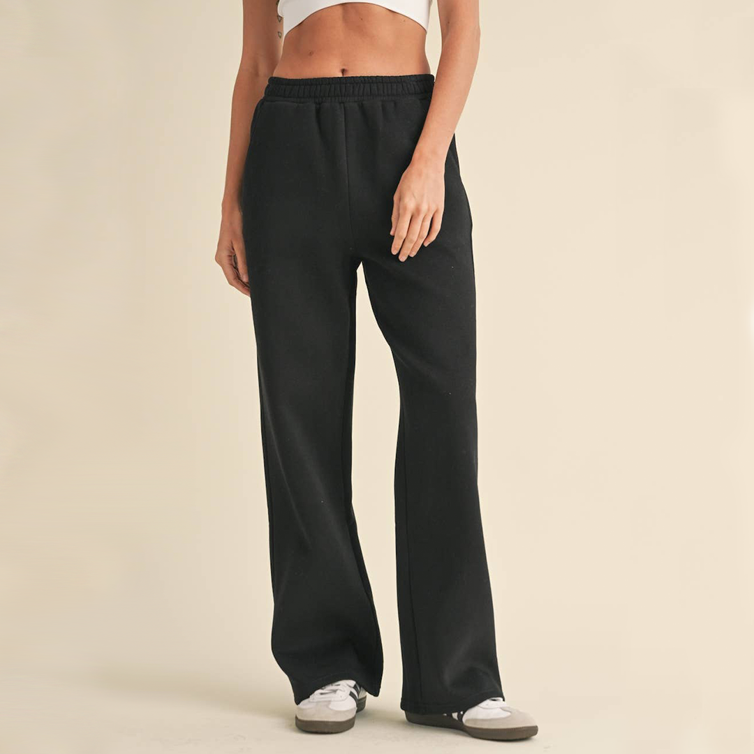 Laura Cozy Fleece Wide Leg Sweats: Black