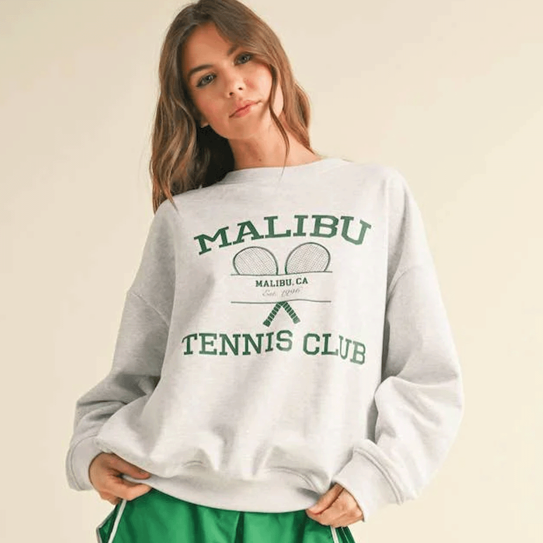 Malibu Tennis Club Crewneck: Heather Grey