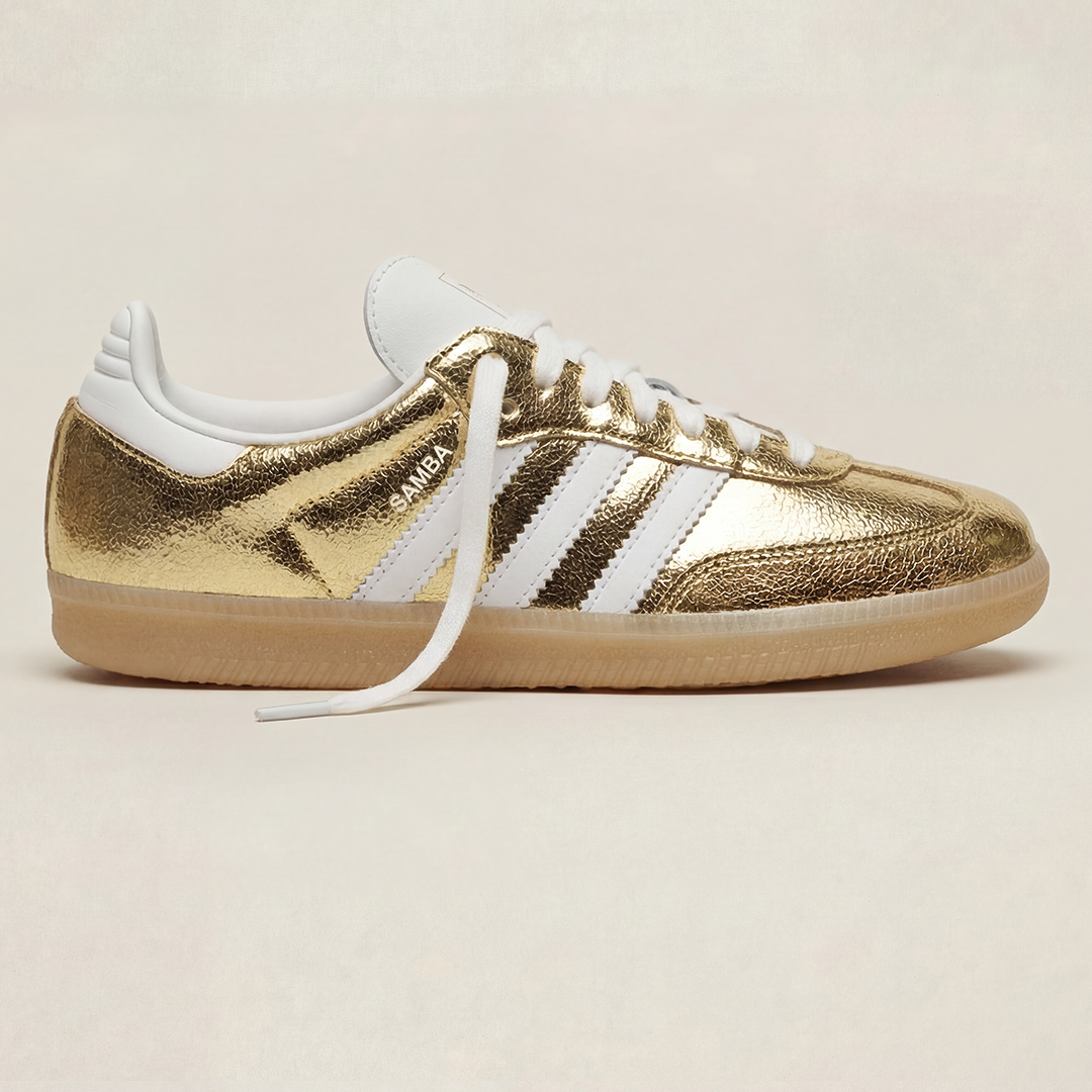 adidas Samba OG Gold Metallic Cracked Leather Women's Lilac Blonde adidas Samba OG Gold Metallic Cracked Leather Women's Lilac Blonde
