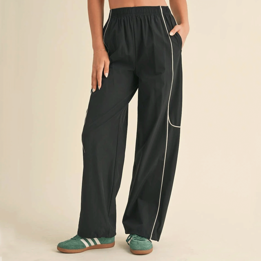 Channing Nylon Track Pants: Black