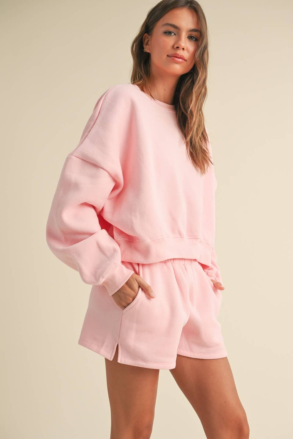 Erin Cozy Fleece Oversized Crewneck: Pink