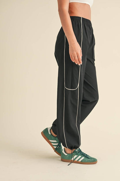 Channing Nylon Track Pants: Black